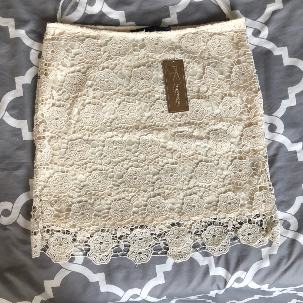 High-waisted ivory lace skirt